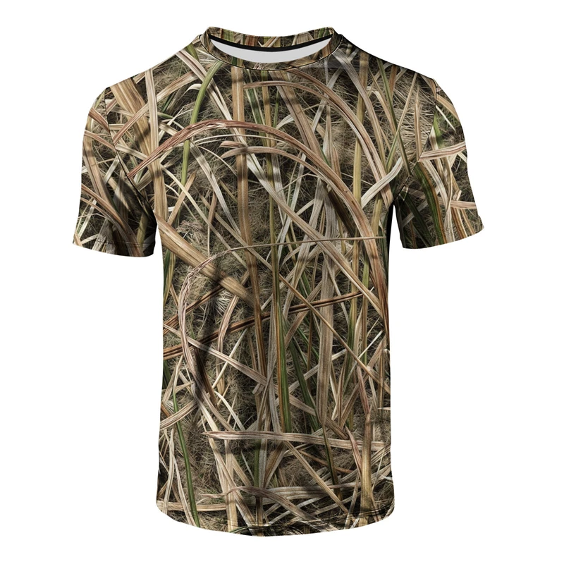 Hunting And Outdoor Shop - Herren T-Shirt mit Gras-Tarnmuster, Lässiger Rundhalsausschnitt,