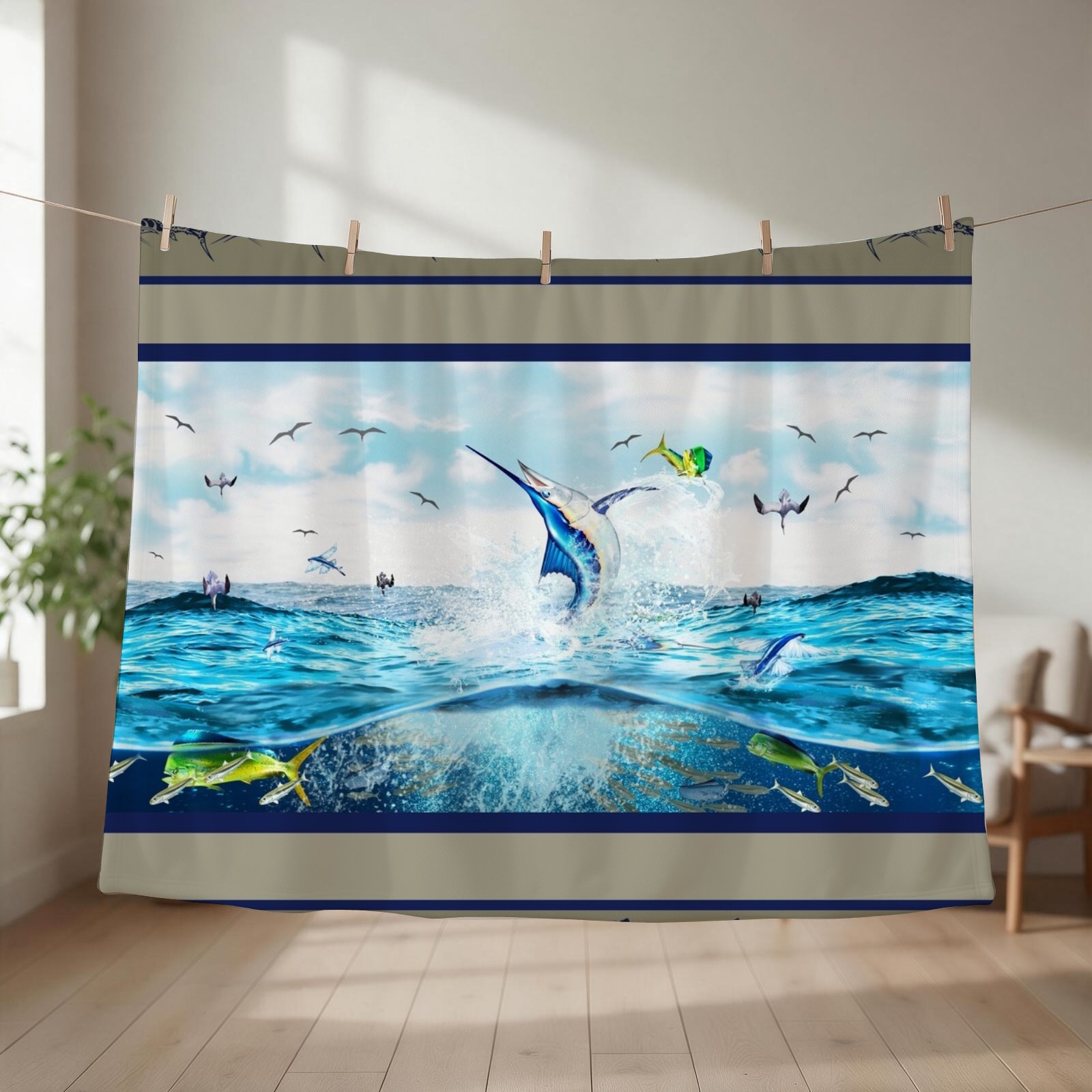 Outdoor Hunting Blanket - Blau-Marlin-Jagd-Mahi-Mahi-Wurfdecke, gemütliche, weiche, flauschige Picknickdecke für