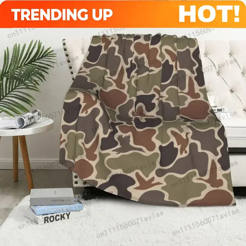 Outdoor Hunting Blanket - Maßgefertigte Vintage Enten-Tarnmuster-Decke im Retro-Jagdstil, Camouflage-Überwurf