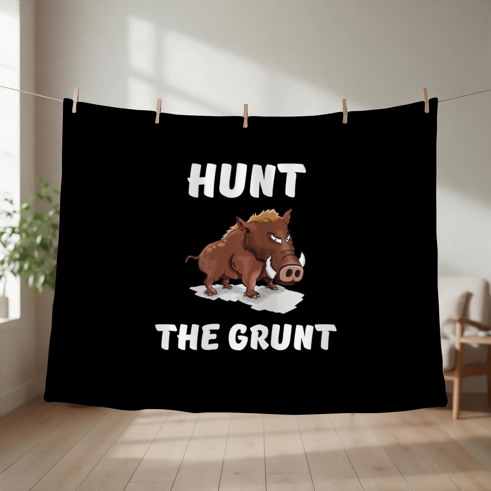Outdoor Hunting Blanket - Jagd den Grunt. Schwarze Wurfdecke für